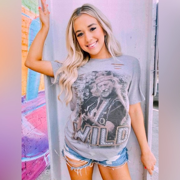 Wild Willie Light Gray Tee With Distressing - Picture 2 of 2